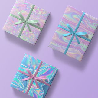 Feuille De Papier Cadeau Iridescente métallique arc-en-ciel rose Aqua viole