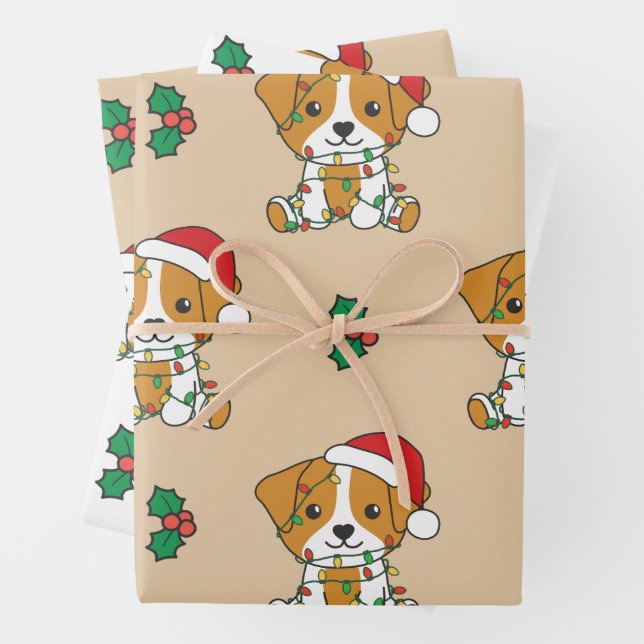 Feuille De Papier Cadeau Jack Russell Noël Animaux d'hiver Vacances (En situation)