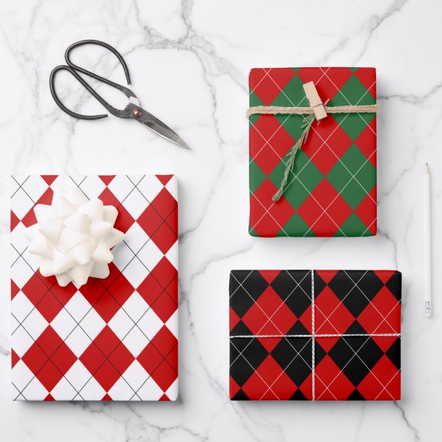 Feuille De Papier Cadeau Jacquard preppy Tartan Diamond Plaid (Recto)