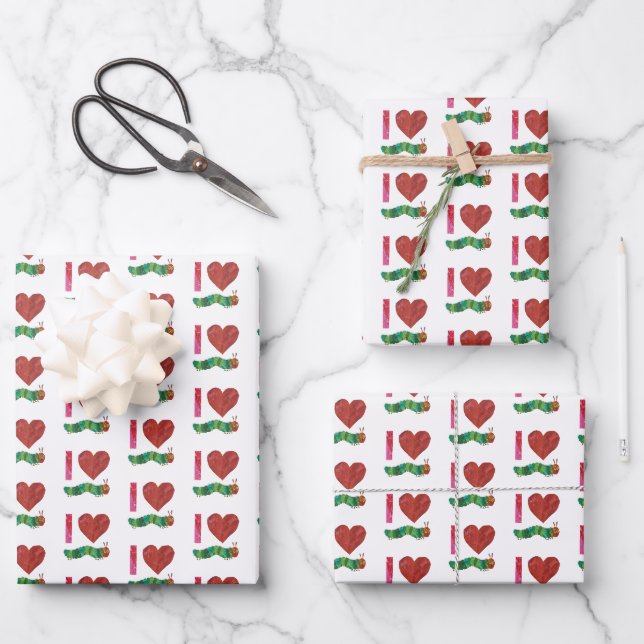 Feuille De Papier Cadeau J'Aime La Caterpillar Très Affamée (Recto)