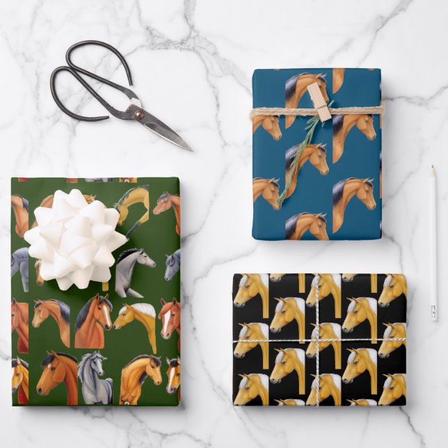 Feuille De Papier Cadeau J'aime les chevaux (Recto)