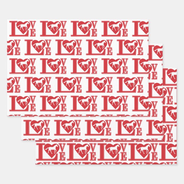 Feuille De Papier Cadeau J'aime les chevaux, l'amour des chevaux (Lot)