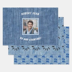 Feuille De Papier Cadeau Jalon personnalisé Anniversaire d'or Denim