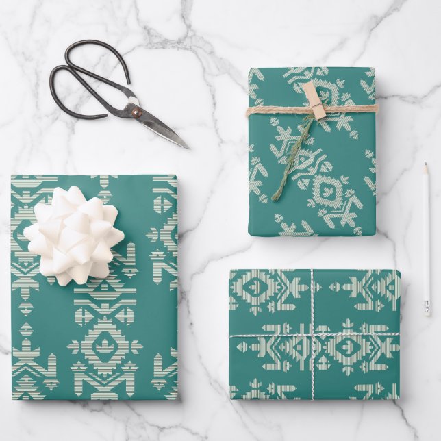 Feuille De Papier Cadeau Jamdani Print Folk Pattern (Recto)