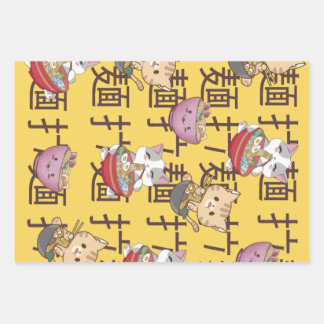 Feuille De Papier Cadeau Japanese Kawaii Anime Cat Ramen Noodles