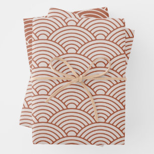 Feuille De Papier Cadeau Japanese Seigaiha Wave Boho Terracotta Brown