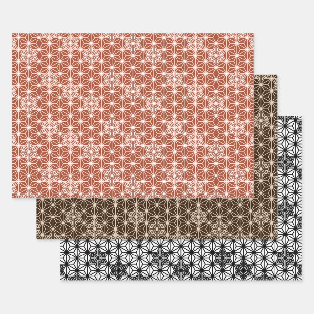 Feuille De Papier Cadeau Japonais Asanoha motif, Neutres (Lot)