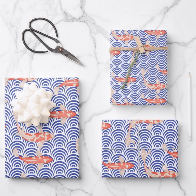 Feuille De Papier Cadeau Japonais esthétique Poisson Koi (Recto)