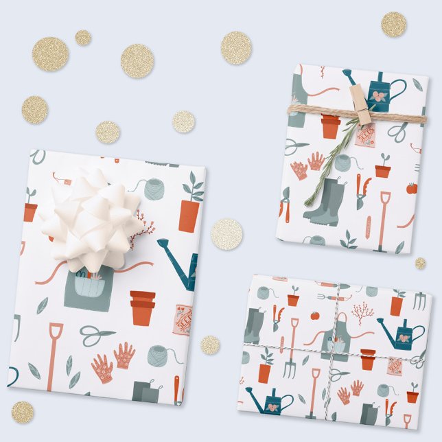 Feuille De Papier Cadeau Jardin amusant (Fun gardening themed wrapping paper sheets)