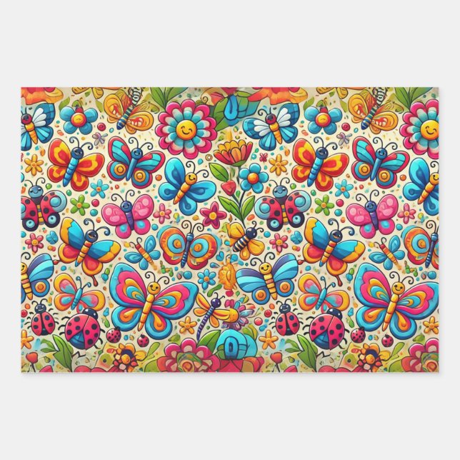 Feuille De Papier Cadeau Jardin aux papillons gras et capricieux (Devant)