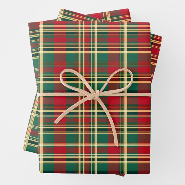 Feuille De Papier Cadeau Jardin de Noël rouge et vert (En situation)