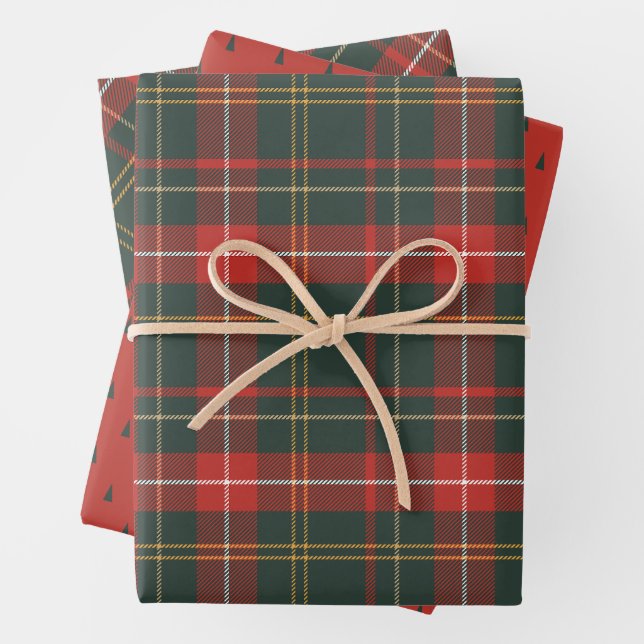 Feuille De Papier Cadeau Jardin de Noël rouge et vert (En situation)