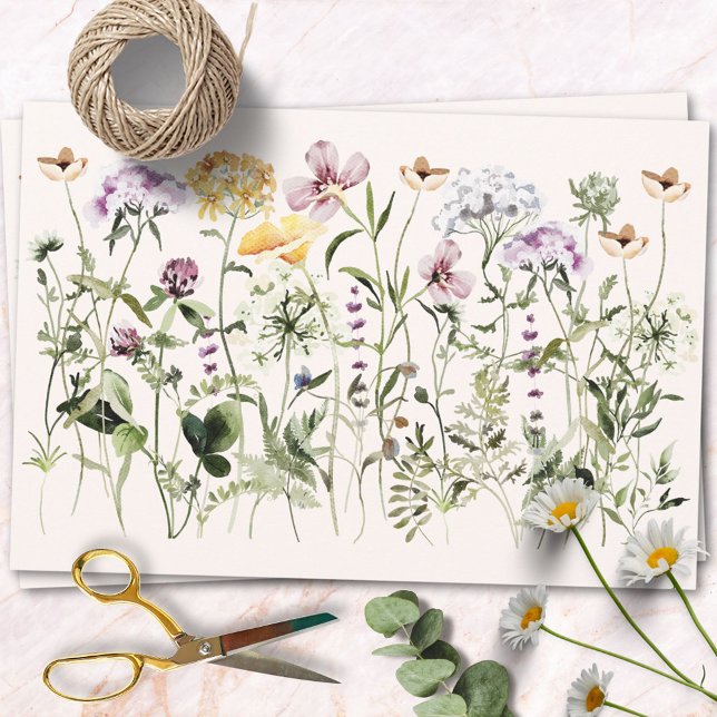 Feuille De Papier Cadeau Jardin Fleur sauvage couleur aquarelle (In situ)