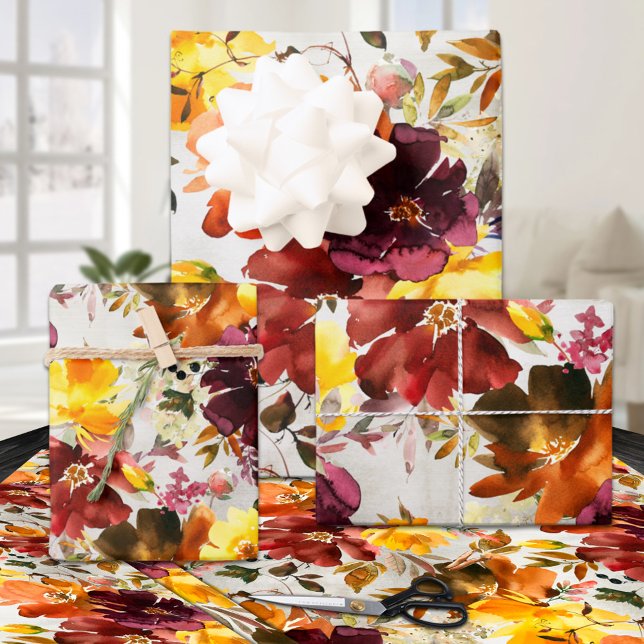 Feuille De Papier Cadeau Jardin floral de Maroon & Curry Peony (Maroon & Curry Peony Floral Garden Wrapping Paper Sheets)