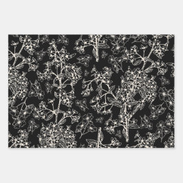 Feuille De Papier Cadeau Jardin Grasmere Motif botanique Vintage Noir