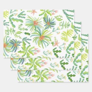 Feuille De Papier Cadeau Jardin Jungle Aquarelle Botanique Floral