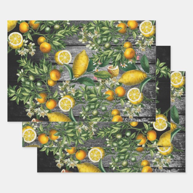 Feuille De Papier Cadeau Jardin rustique d'agrumes (Lot)