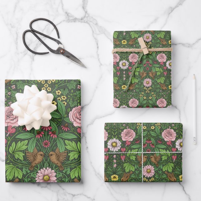 Feuille De Papier Cadeau Jardin sauvage en vert (Recto)