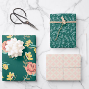 Feuille De Papier Cadeau Jardin Vert Rose Défraîchi