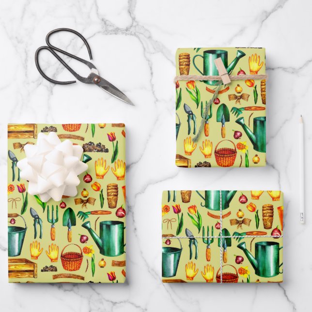 Feuille De Papier Cadeau Jardinier Rustique Outils de Jardinage Fleurs  (Recto)