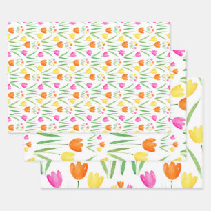 Feuille De Papier Cadeau Jaune, rose, orange Tulips Motif