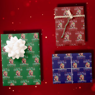 Feuille De Papier Cadeau Je serai à la maison pour Noël   Drôle Père Noël T