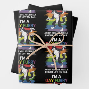 Feuille De Papier Cadeau Je suis une fierté LGBTQ arc-en-ciel renard furry