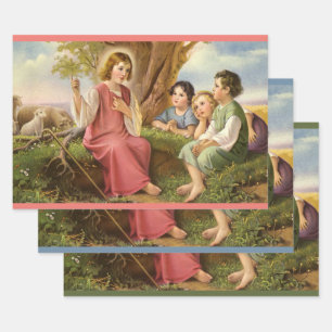 Feuille De Papier Cadeau Jésus-Christ enseignant aux enfants, religion vint