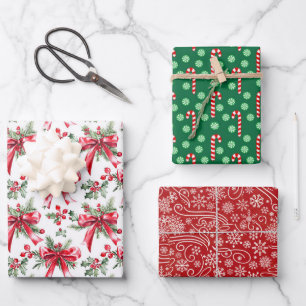 Feuille De Papier Cadeau Jeu de 3 Fêtes de Noël