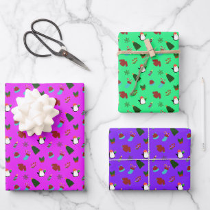 Feuille De Papier Cadeau Jeu de Noël Festive Holiday mignon