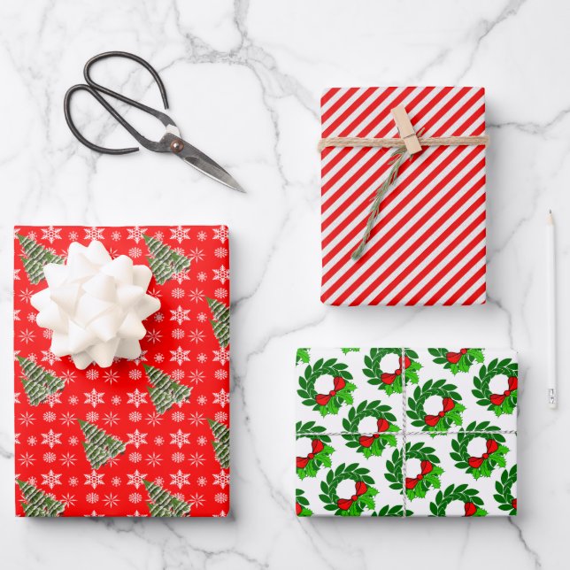 Feuille De Papier Cadeau Jeu de styles traditionnels Noël 3 (Recto)