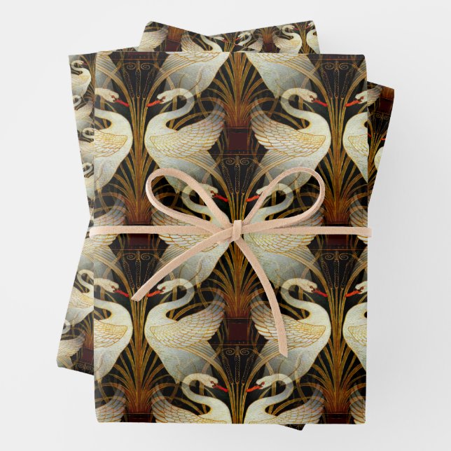 Feuille De Papier Cadeau Jeu d'ivoire d'or Iris Crane Birds (En situation)