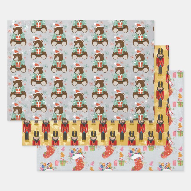 Feuille De Papier Cadeau Jeu d'ours de Noël Soldat de l'Attaque (Lot)