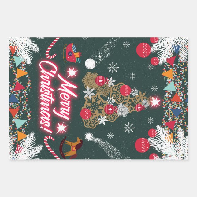 Feuille De Papier Cadeau Joie à feuillage persistant de Noël (Devant)