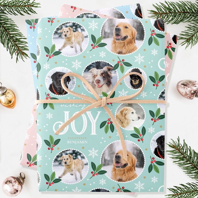 Feuille De Papier Cadeau Joie de Noël Joy Snowflake ensemble photo Collage (Créateur téléchargé)