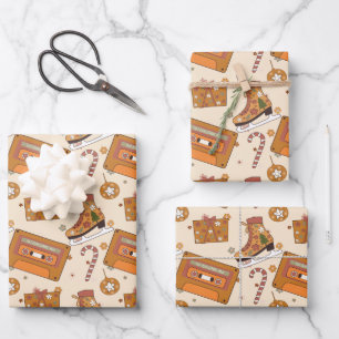 Feuille De Papier Cadeau Joie de Noël Rétro Superfloral