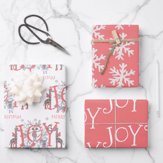 Feuille De Papier Cadeau Joie Noël Animaux d'hiver (Recto)
