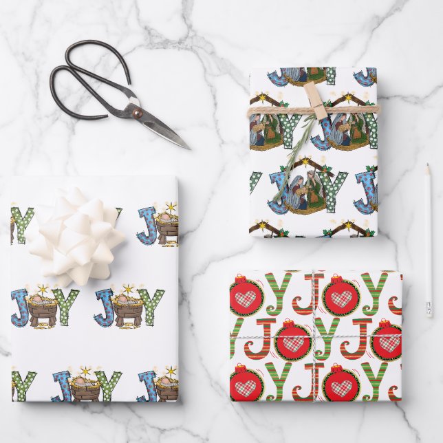 Feuille De Papier Cadeau Joie personnalisée Bébé Jésus Noël religieux (Recto)