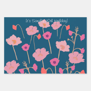 Feuille De Papier Cadeau Joli Anniversaire Floral Moderne Avec Âge Personna
