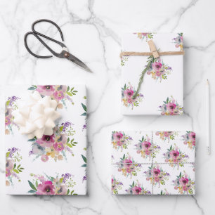 Feuille De Papier Cadeau Joli Bouquet Floral Bohème Rose