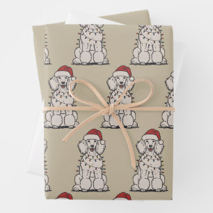 Feuille De Papier Cadeau Joli caniche enveloppé dans les lumières de Noël v