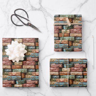 Feuille De Papier Cadeau joli carrelage voyage valises motif