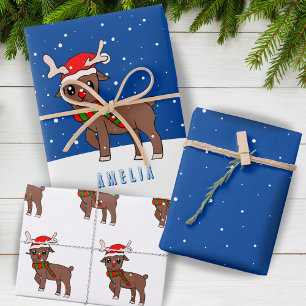Feuille De Papier Cadeau Joli Cerf avec Santa Hat Neige Noël Enfant