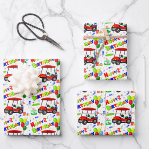 Feuille De Papier Cadeau Joli chariot de golf rouge pour 2e anniversaire ga