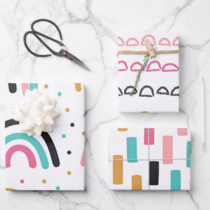 Feuille De Papier Cadeau Joli Doodle Abstrait Rainbow Strokes