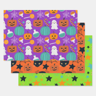 Feuille De Papier Cadeau Joli Éffrayant Halloween Motif pour enfants