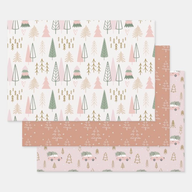Feuille De Papier Cadeau Joli ensemble d'enveloppement moderne de Noël (Lot)