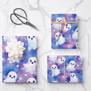 Feuille De Papier Cadeau Joli Fantôme rose violet Halloween Heva Weva