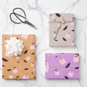 Feuille De Papier Cadeau Joli Fantômes colorés Halloween
