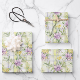 Feuille De Papier Cadeau Joli Fleur sauvage violet, Jaune, Vert